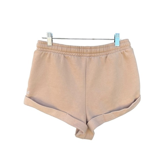 We Wore What Pull-On Sweat Lounge Shorts Tan Medium Rolled Hem Pockets GUC - Picture 2 of 11